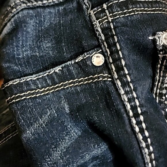 Daytrip Women's Virgo Bootcut Dark Blue Demin Jeans Faded Gold Stitch Size 28XL - Picture 4 of 16